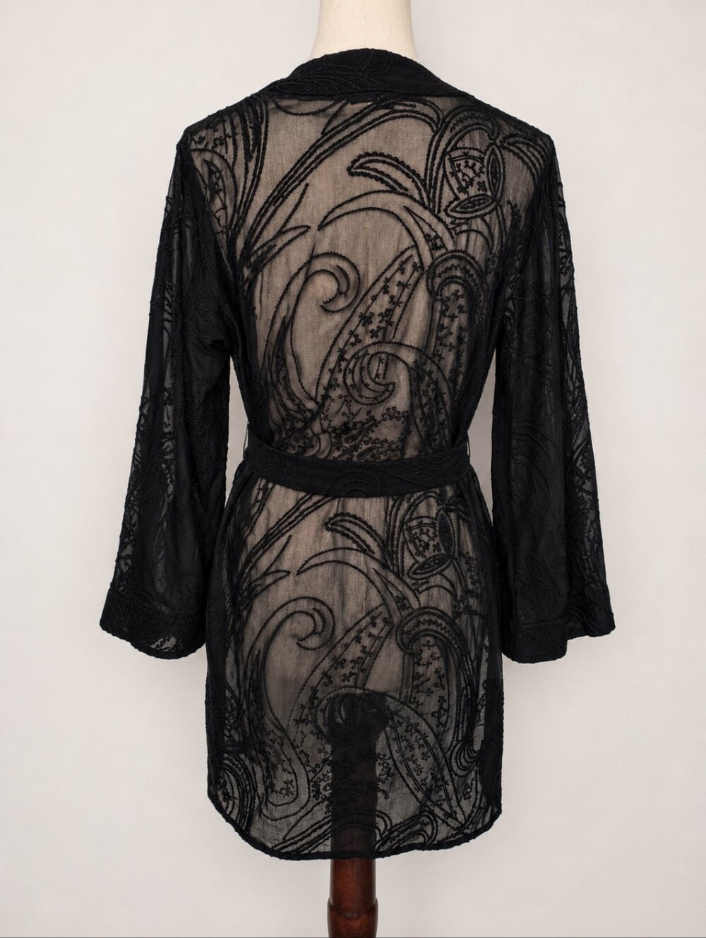 All Saints Carina Ossia Embroidered Tie Waist Wrap Kimono Sheer Black Size 2 - Picture 2 of 8